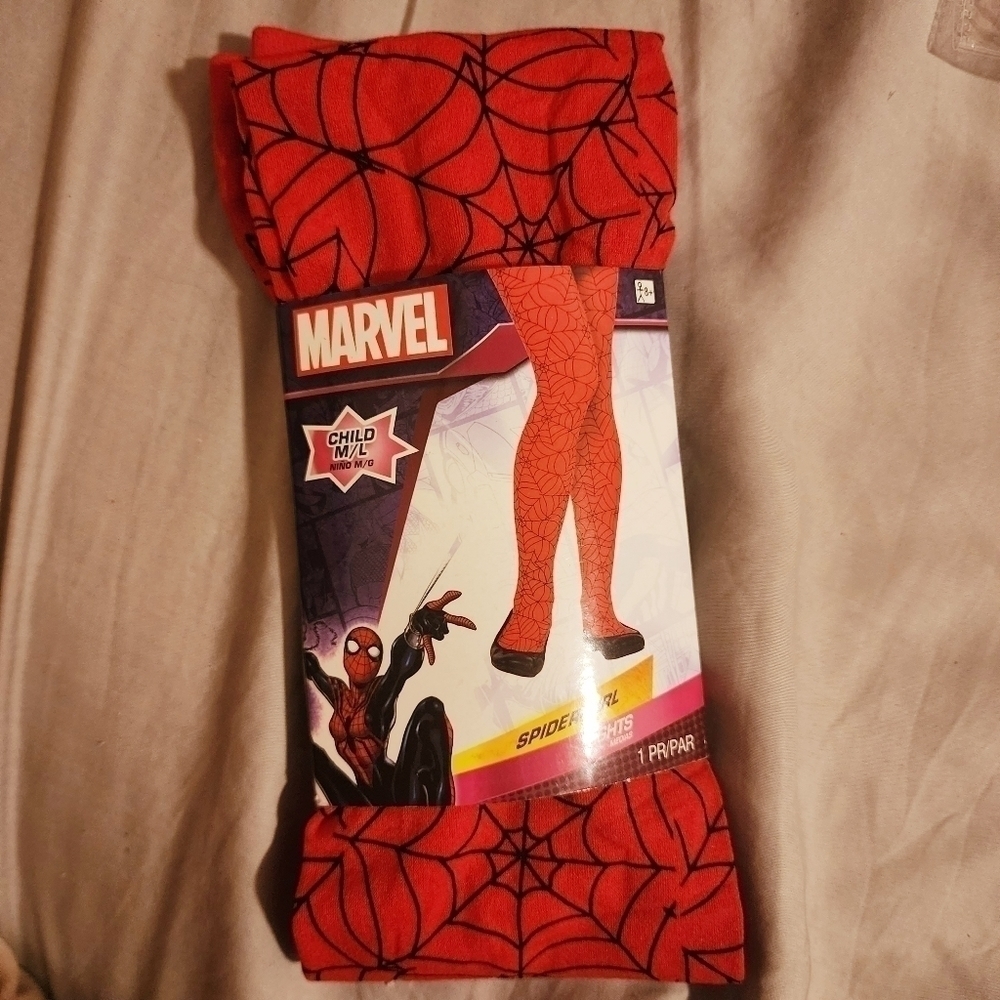 NWT Marvel Spider-Girl Tights Girl's M-L Red Spiderweb Halloween Costume Cosplay